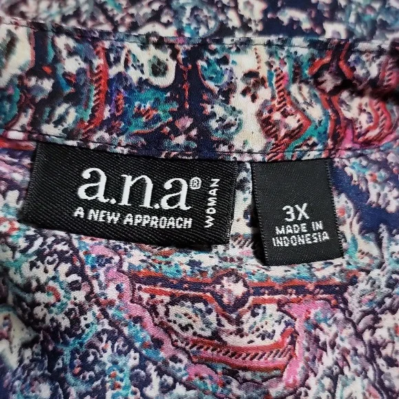 a.n.a Multicolor Patterned Blouse Plus Size 3X V Neck 3/4 Quarter Sleeve - Picture 2 of 8